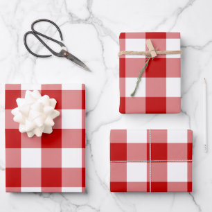Rot-Weiß-Gingham-Karo-Kariert Geschenkpapier Set