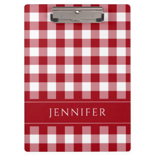 Rot-Weiß Gingham Karo Muster Namensdruck Klemmbrett