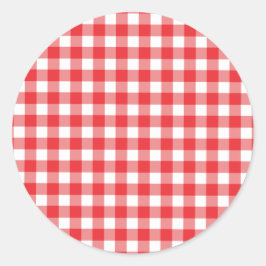 Rot-Weiß-Gingham-Muster Runder Aufkleber
