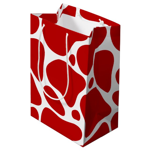 Rot-Weiß-Giraffenmuster Mittlere Geschenktüte (Rückseite Schrägansicht)