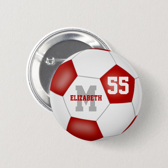 Rot-Weiß-Girls-Fußball personalisiert Button (Vorne & Hinten)