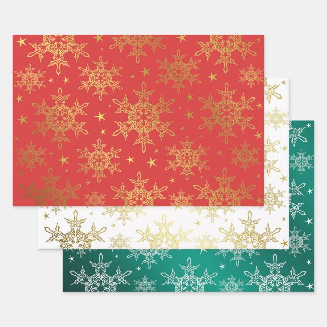rot, weiß, gold, grün, Weihnachtspapier, Winter+Pa Geschenkpapier Set (Set)
