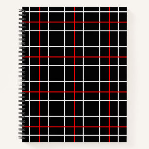 Rot-Weiß-Grafische Linien Schwarz Kariertes Design Notizbuch
