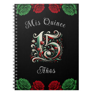 Rot Weiß Grün Mis Quince Anos 15 Quinceañera Notizblock