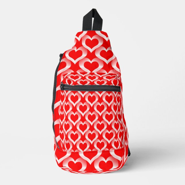 Rot Weiß Herzen Muster Crossbody Bag (Vorderseite)