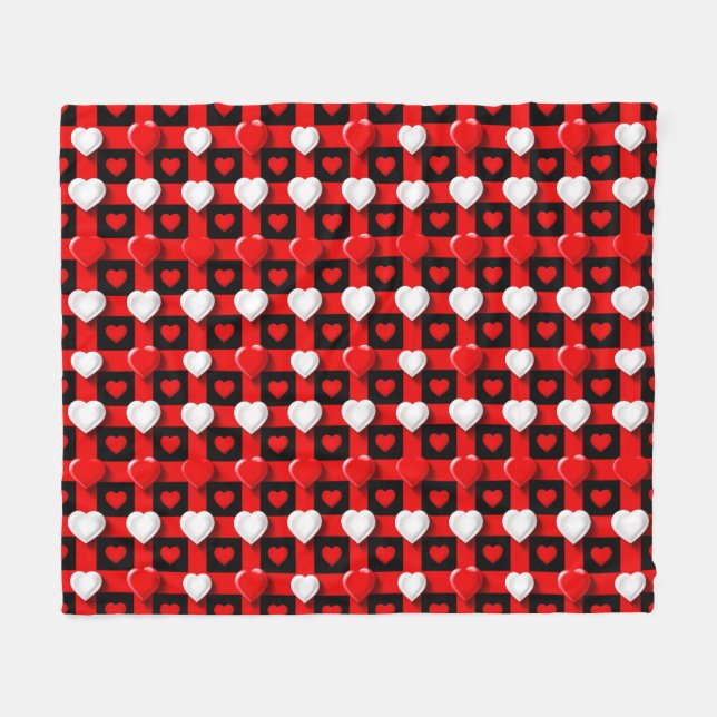 Rot-Weiß-Herzmuster Fleecedecke (Vorderseite (Horizontal))