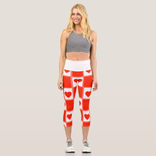 Rot-Weiß-Herzmuster Hoch geschnittene Caprihosen Capri Leggings
