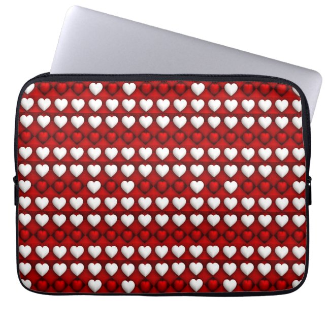 Rot-Weiß-Herzmuster Laptopschutzhülle (Vorderseite)