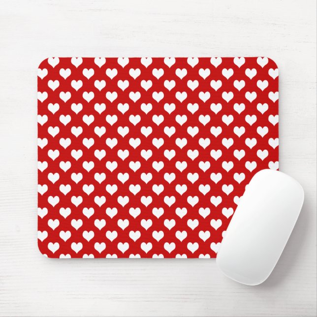 Rot-Weiß-Herzmuster-Stoff  Mousepad (Mit Mouse)