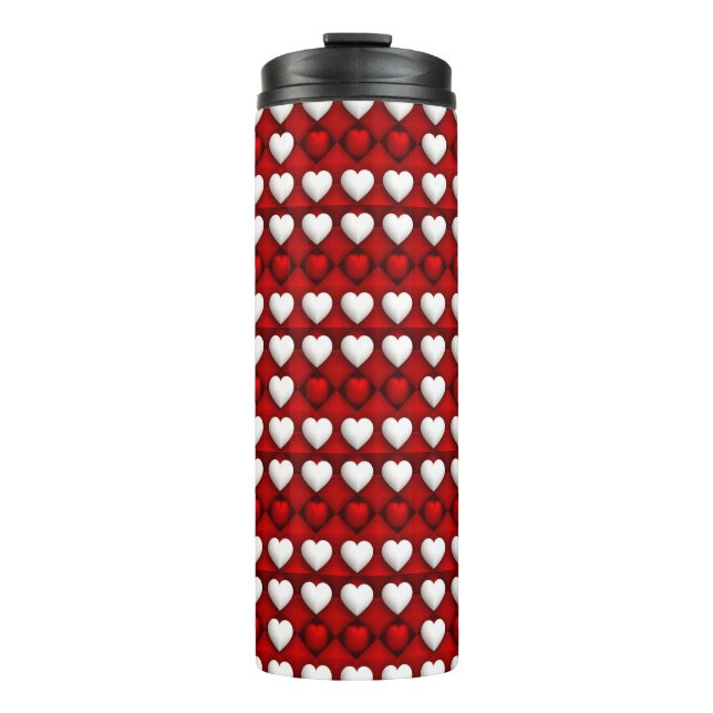 Rot-Weiß-Herzmuster Thermosbecher (Vorderseite)
