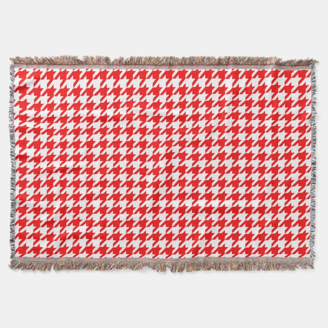 Rot-Weiß-Houndstooth-Karo Decke (Vorderseite)