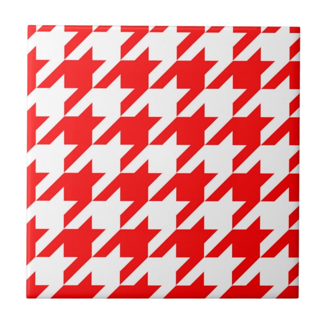 Rot-Weiß-Houndstooth-Karo Fliese (Vorderseite)