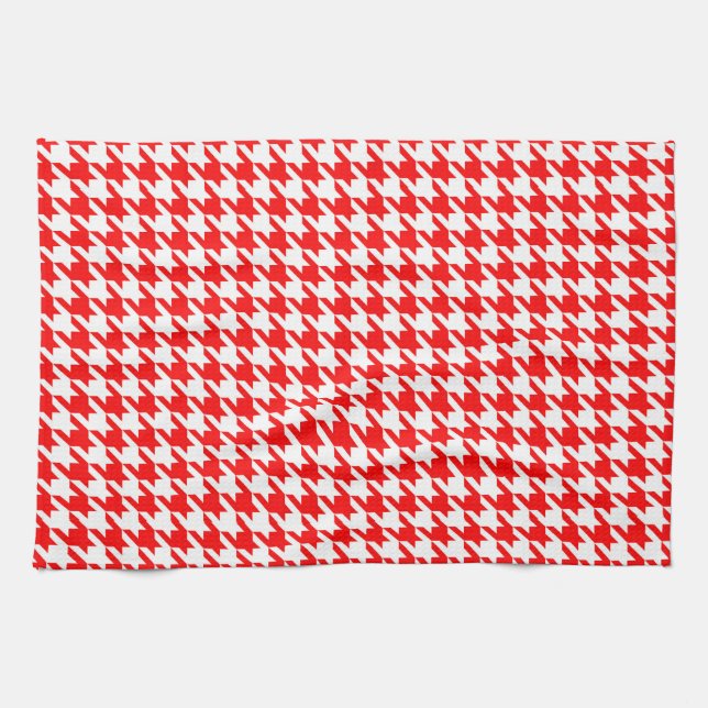 Rot-Weiß-Houndstooth-Karo Geschirrtuch (Horizontal)