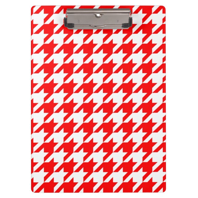 Rot-Weiß-Houndstooth-Karo Klemmbrett (Vorderseite)