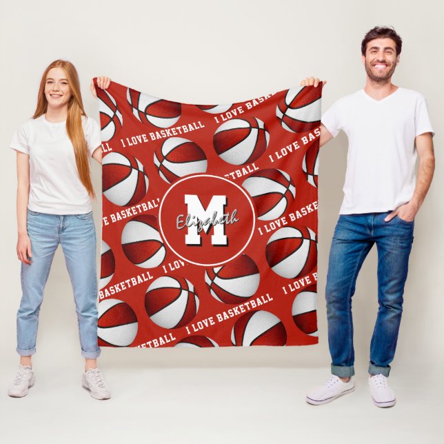 Rot-Weiß-I-Liebe Basketball-Mannschaft Farben Flee Fleecedecke (Beispiel)