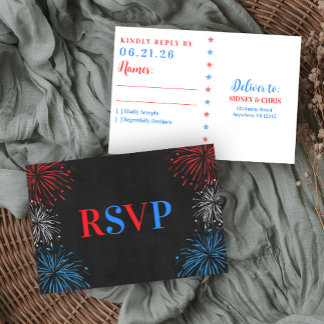 Rot Weiß & Ich heirate am 4. Juli RSV RSVP Karte