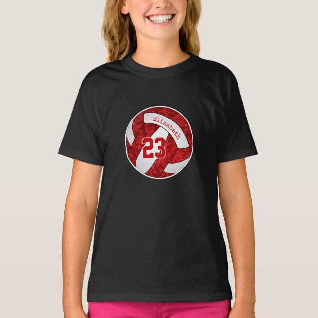Rot Weiß ihr Volleyball Team Farben Jersey Zahl T-Shirt (Vorderseite)