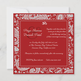 Rot-Weiß-Indianerdamast Hindu Hochzeit Einladung