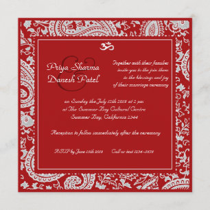 Rot-Weiß-Indianerdamast Hindu Hochzeit Einladung