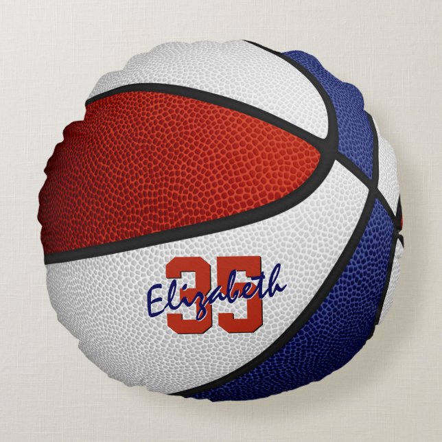 Rot-Weiß-Jungs sportlicher Basketball Rundes Kissen (Vorderseite)