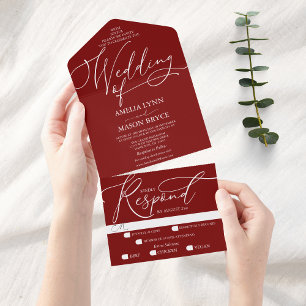 Rot-Weiß-Kalligrafie-Hochzeit All In One Einladung