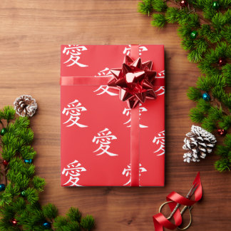 Rot-Weiß-Kanji-Liebes-Symbol Geschenkpapier