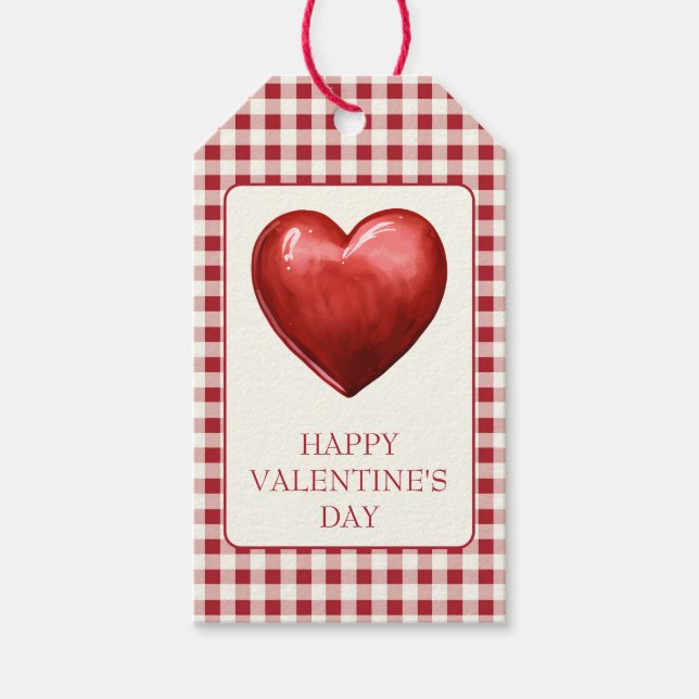 Rot-weiß kariert mit Herz Geschenkanhänger (Vorderseite)