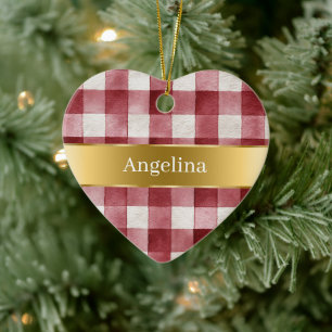 Rot-Weiß-Kariert Streifen Goldband Weihnachten Keramik Ornament