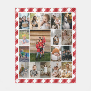Rot-Weiß-Karierte Grenze 17-Familie FotoCollage Fleecedecke