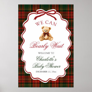 Rot-Weiß kariertes Weihnachts-Teddybär-Baby-Shower Poster