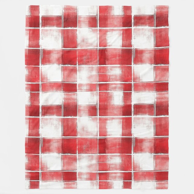Rot-Weiß-Karo-Streifen   Fleecedecke (Vorderseite)