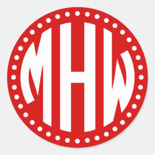 Rot Weiß Kreis Monogramm Schriftart Punkt Rahmen D Runder Aufkleber