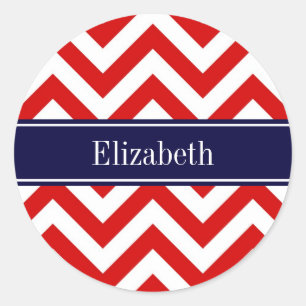 Rot Weiß LG Chevron Marineblau Namensmonogramm Runder Aufkleber