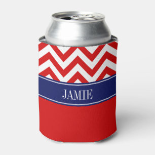 Rot Weiß LG Chevron Navy Name Monogramm Dosenkühler