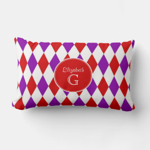 Rot Weiß Lila Harlekin Rund Rot Monogramm #2 Lendenkissen