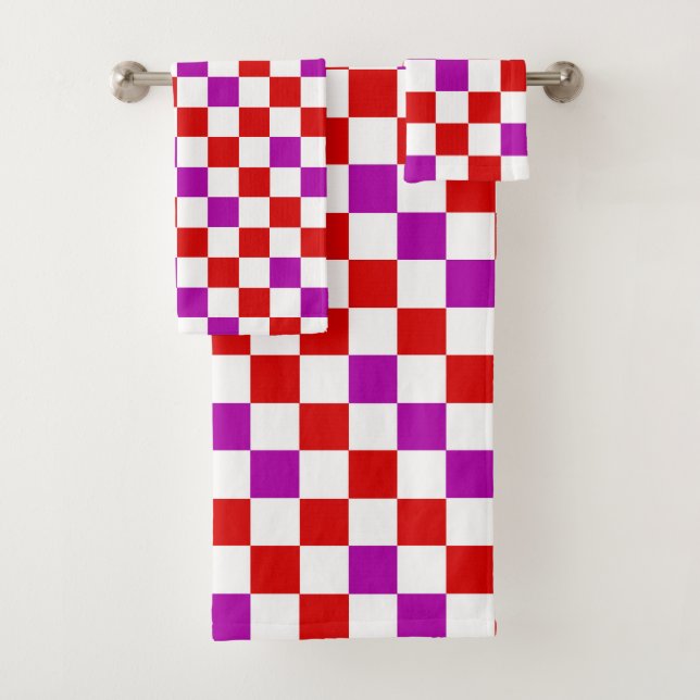 Rot-Weiß-Lila Karomuster-Design  Badhandtuch Set (Insitu)