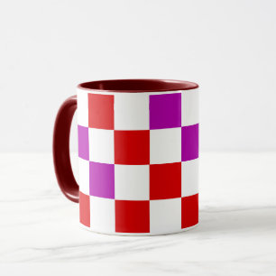 Rot-Weiß-Lila Karomuster-Design Tasse