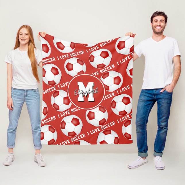 Rot-Weiß-Mannschaftsfarben I Liebe-Fußball-Textmus Fleecedecke (Beispiel)