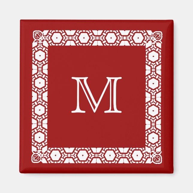 Rot-Weiß-Mit Monogramm Zimmertür-Markierung Magnet (Vorne)