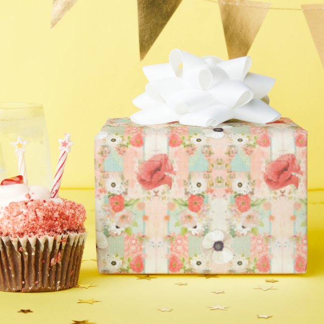 Rot-Weiß-Mohn Vintag Geschenkpapier (Geburtstagsparty)