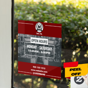 Rot Weiß Monochrom Einfach Öffnungszeiten Geschäft Fensteraufkleber