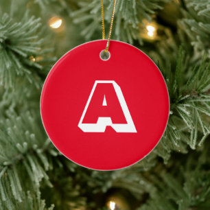 Rot-weiß-Monogramm-Erstweihnacht Keramik Ornament