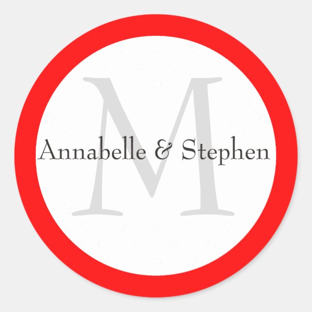 Rot-Weiß-Monogramm-Umschlag Aufkleber für Hochzeit (Vorderseite)