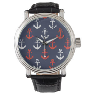 Rot-Weiß-Muster und Blaue Navy-Muster Armbanduhr