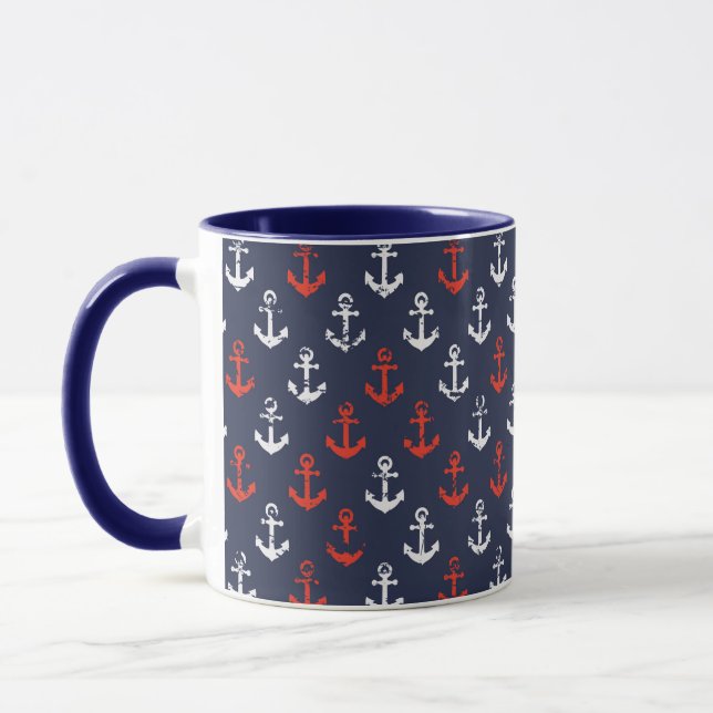 Rot-Weiß-Muster und Blaue Navy-Muster Tasse (Links)