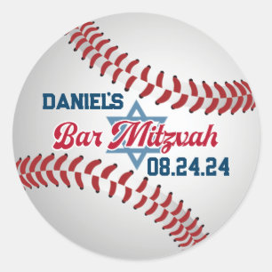 Rot, Weiß, Navy Baseball Bar Mizwa Runder Aufkleber