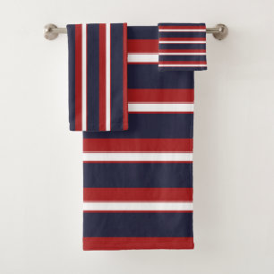 Rot Weiß Navy Blau Streifen Marine Streifen Badhandtuch Set