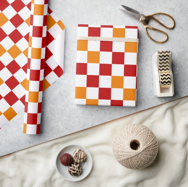 Rot-Weiß-Orange kariertes Musterdesign  Geschenkpapier (Kunsthandwerk)