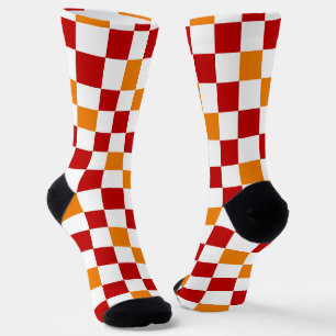 Rot-Weiß-Orange kariertes Musterdesign  Socken