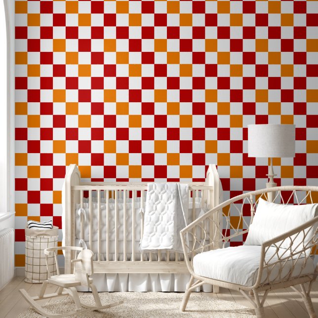 Rot-Weiß-Orange Karomuster-Design  Tapete (Kinder)